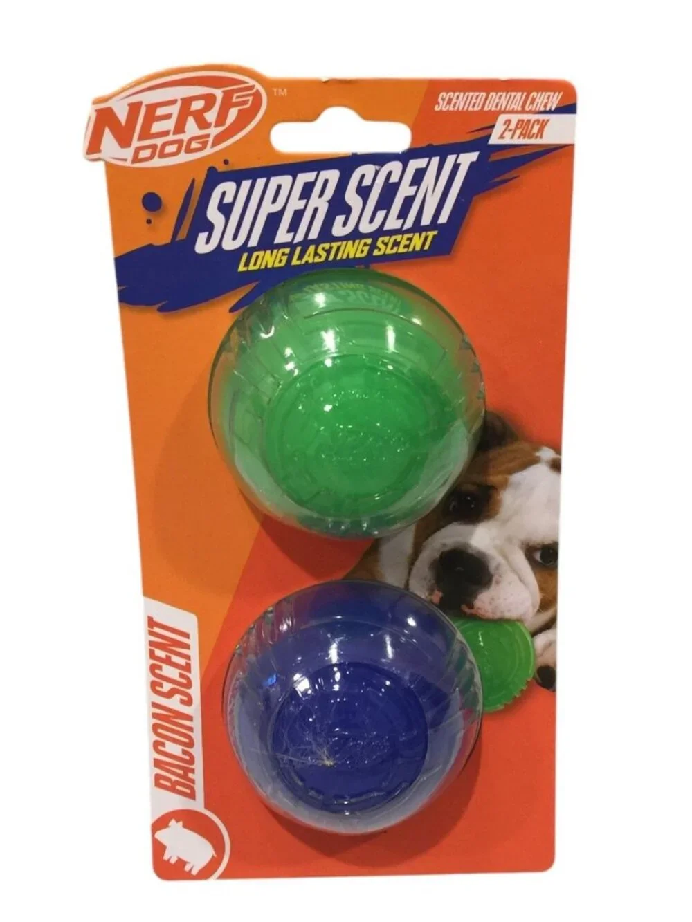 NERF DOG Super Scent Bacon Scented Dental Ball Chews Set of 2